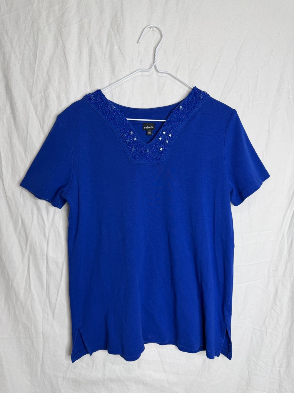 Rafaella Top Vibrant Blue Sequined Collar Size Large